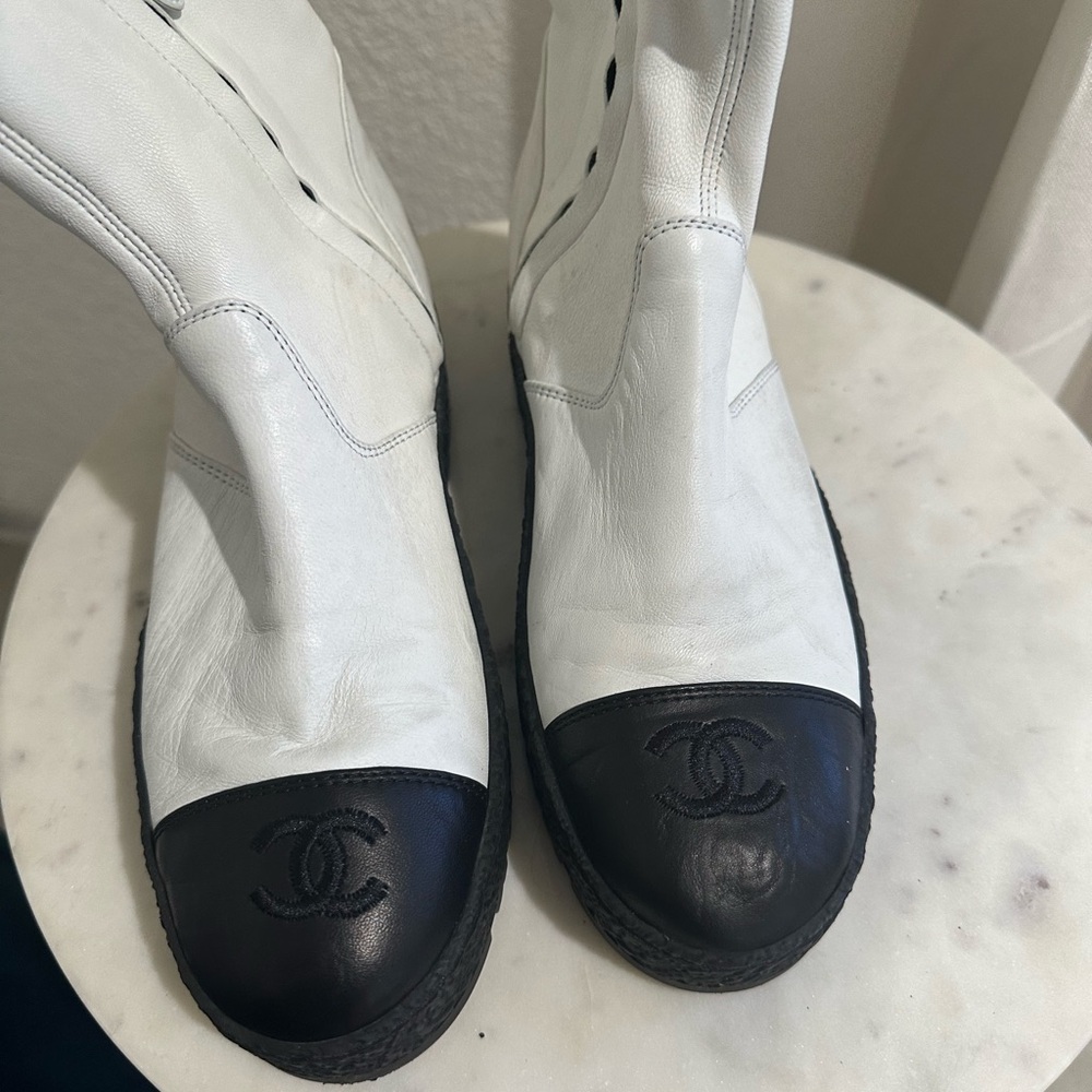 White Chanel boots bought at main Chanel store in Paris